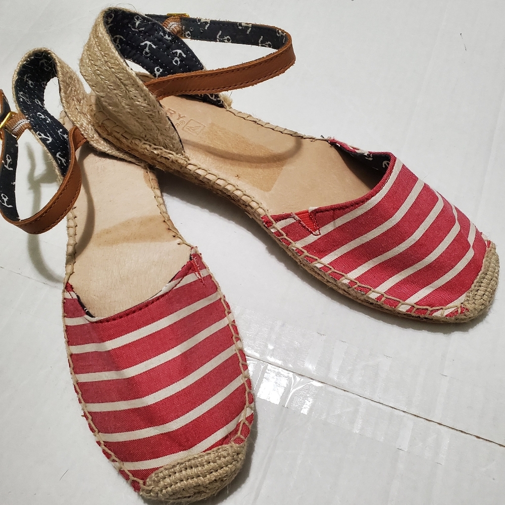 Sperry Hope Top Sider Striped Red Jute Straps Nautical Espadrille Sandals 11M